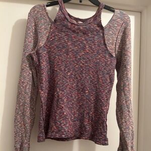 Free People Colorful Cut-Out Long Sleeve Top